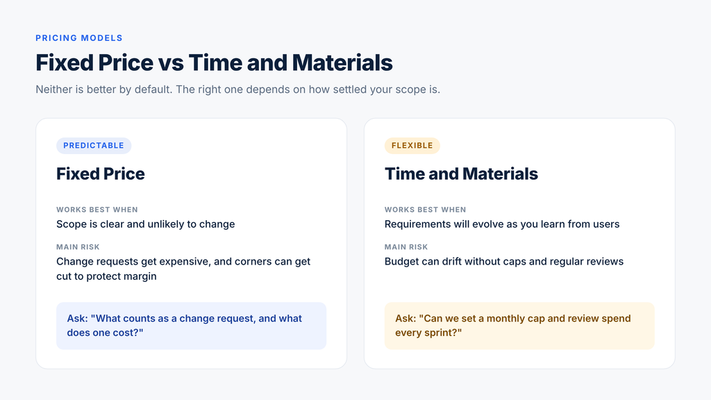 outsource mobile app development - pricing models comparison